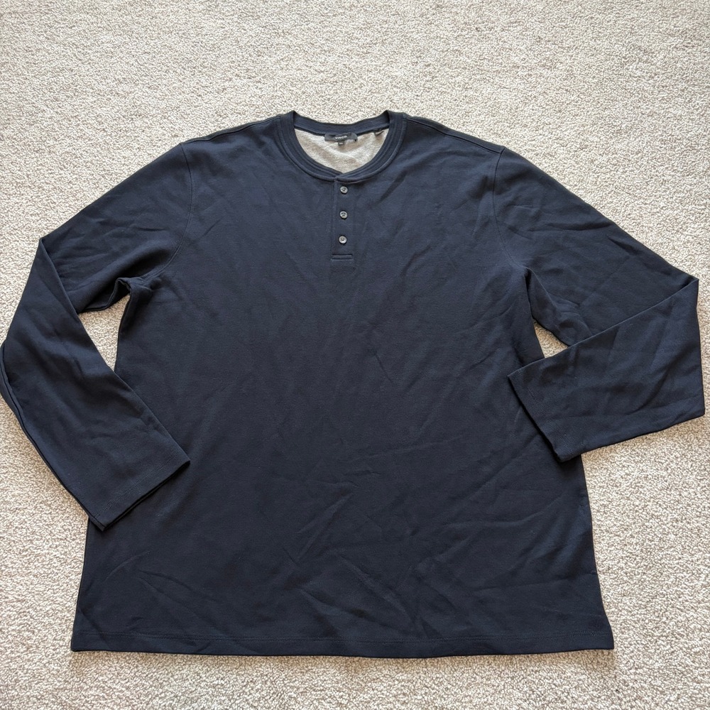 Vince Henley Shirt Mens XXL 2XL Navy Blue Long Sleeve‎ Crewneck Slim Fit Casual